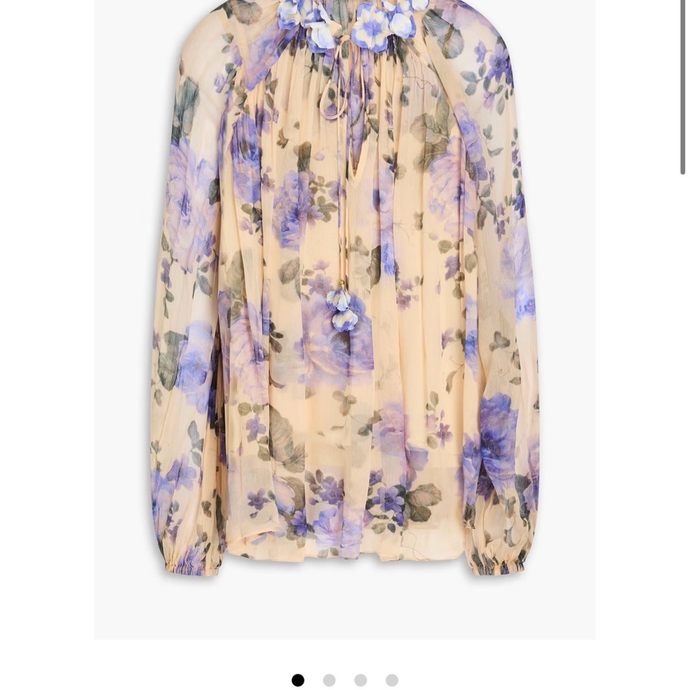 Zimmermann Floral Sheer Blouse - Cream and Purple